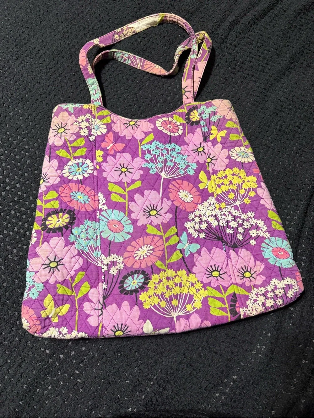Vintage Vera Bradley Purple Quilted Floral Tote with Multicolor Accents